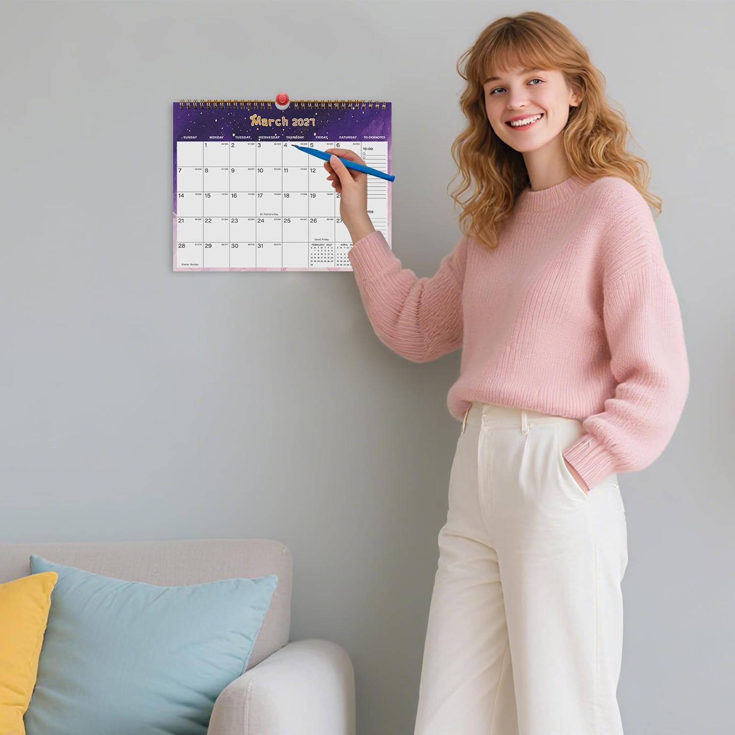 Thumbnail 5 de 2026-2027 Wall Calendar 18-Month Large Ruled Blocks 📅
