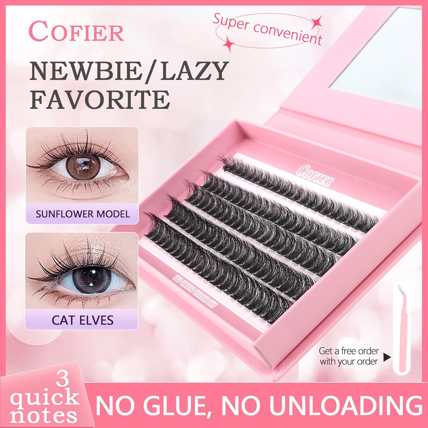 Thumbnail 2 de Cofier Glue-Free Wispy Lash Clusters Kit (100 Pcs) with Lash Tweezer, 12–20mm D Curl