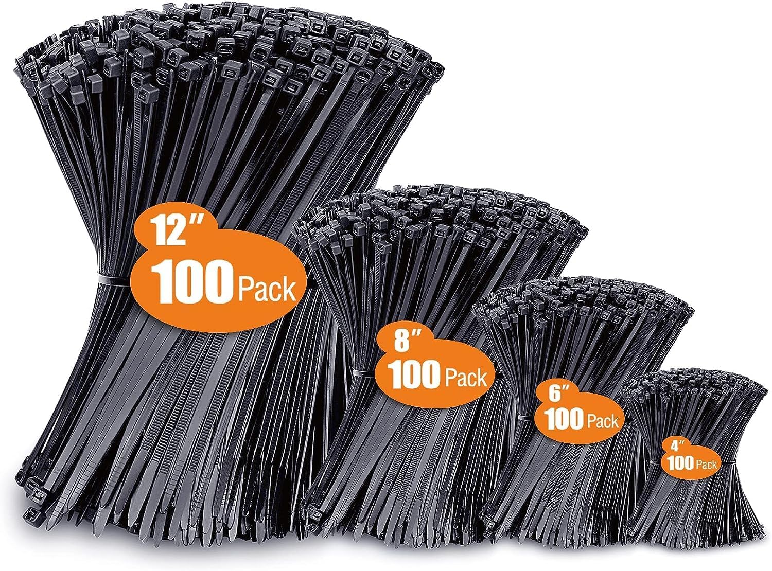 Detalle de WLEAD Assorted Cable Ties, 400-Pack in 4, 6, 8 and 12-Inch Sizes