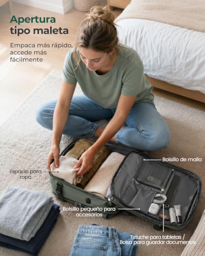 Detalle 2 de Samfolk Mochila 40x30x20 24L: mochila de viaje con 11 bolsillos y cierre antirrobo para cabina