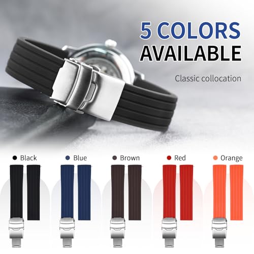 Detalle de ULLCHRO Cinturini per Orologi Impermeabili: Stripe Pattern in Silicone con Fibbia Deployante 22 mm - Nero