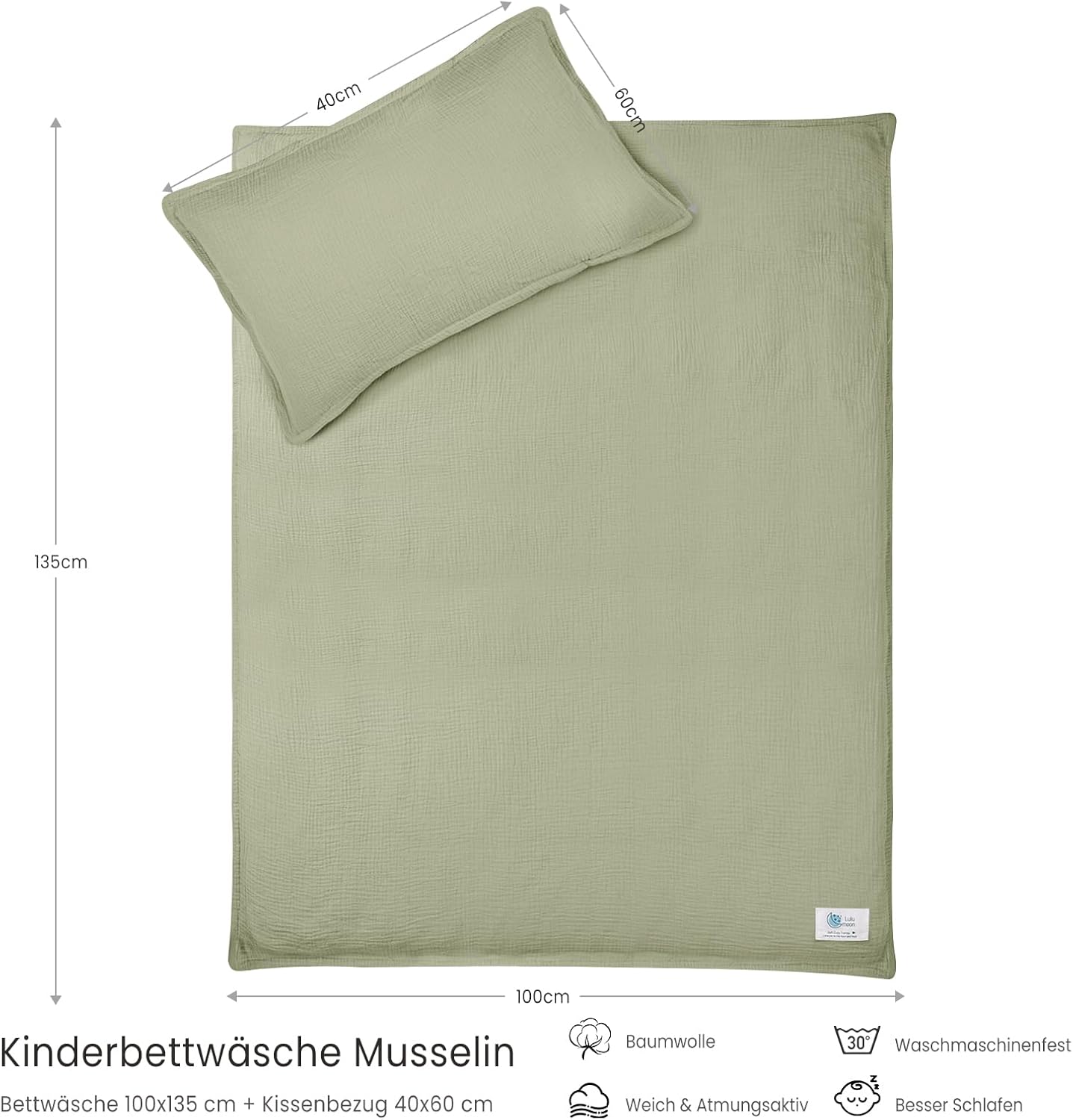 Thumbnail 4 de lulumoon Kinderbettwäsche 100x135 + 40x60 aus Musselin-Baumwolle, OEKO-TEX Standard 100