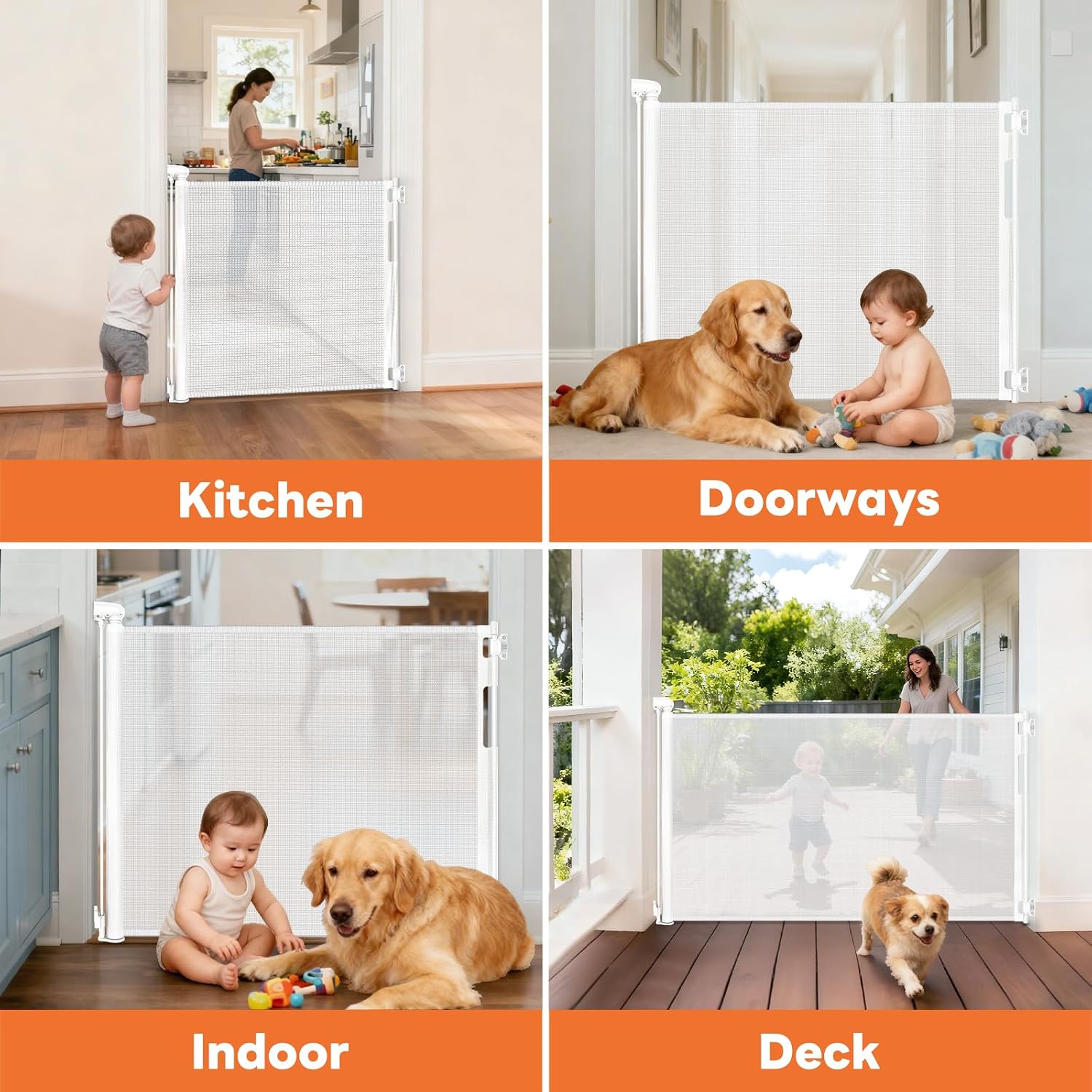 Thumbnail 6 de Peluasua Retractable Baby Gate, 55" Wide x 33" Tall Mesh, No Bottom Rail