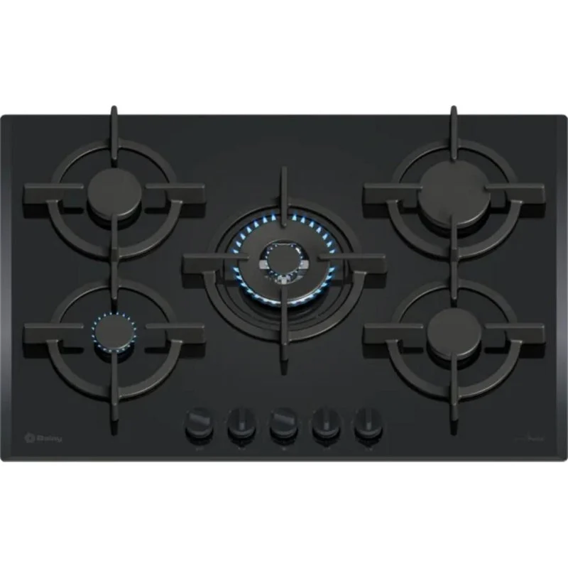 Detalle de Balay 3ETG676RB: placa de gas de 75 cm con 5 zonas y Wok integrado en vidrio negro