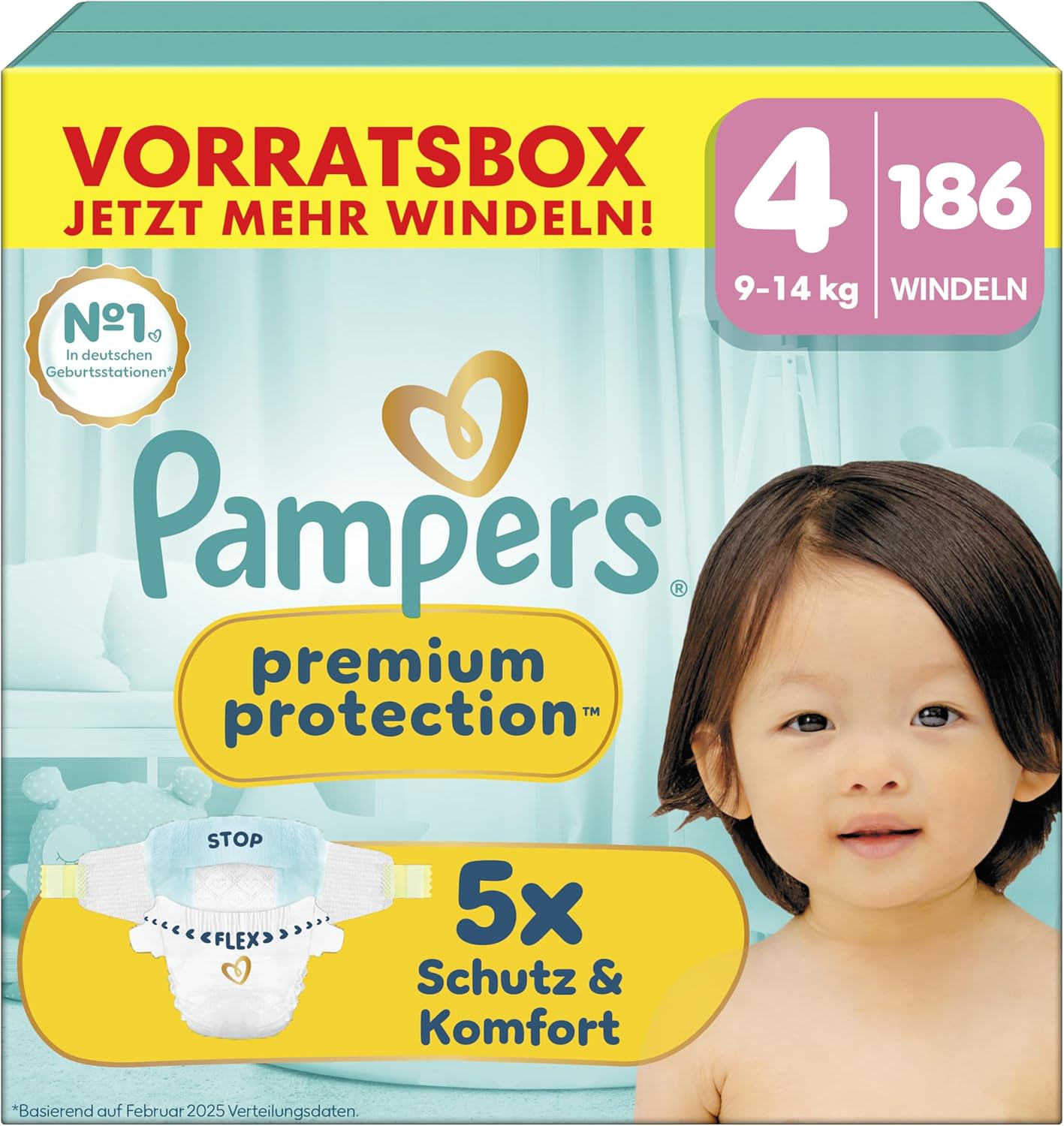 Detalle de Pampers Premium Protection Größe 4 (9–14 kg) – 186 Windeln mit Schutz gegen Auslaufen