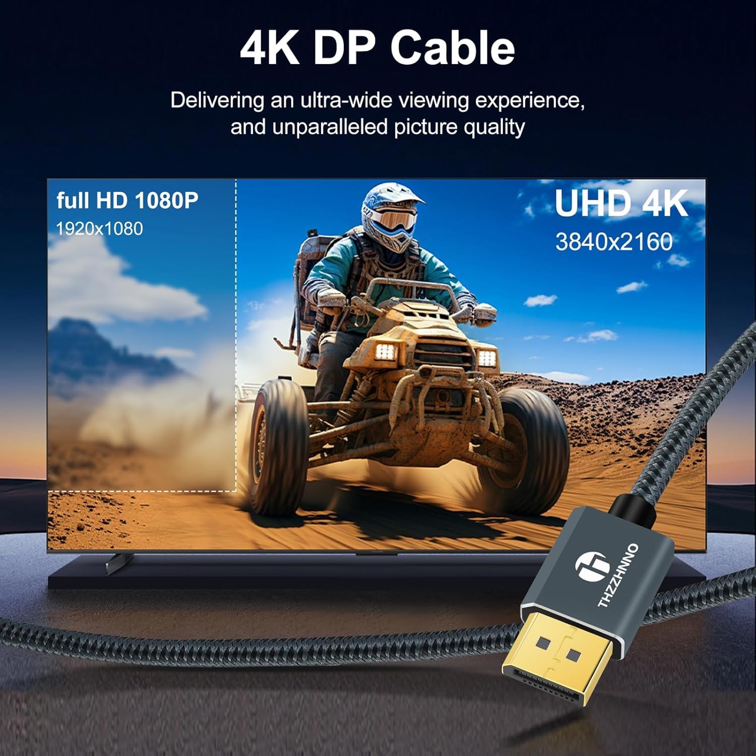 Thumbnail 3 de Thzzhnno Cable DisplayPort 90° 0.5M 8K 1.4