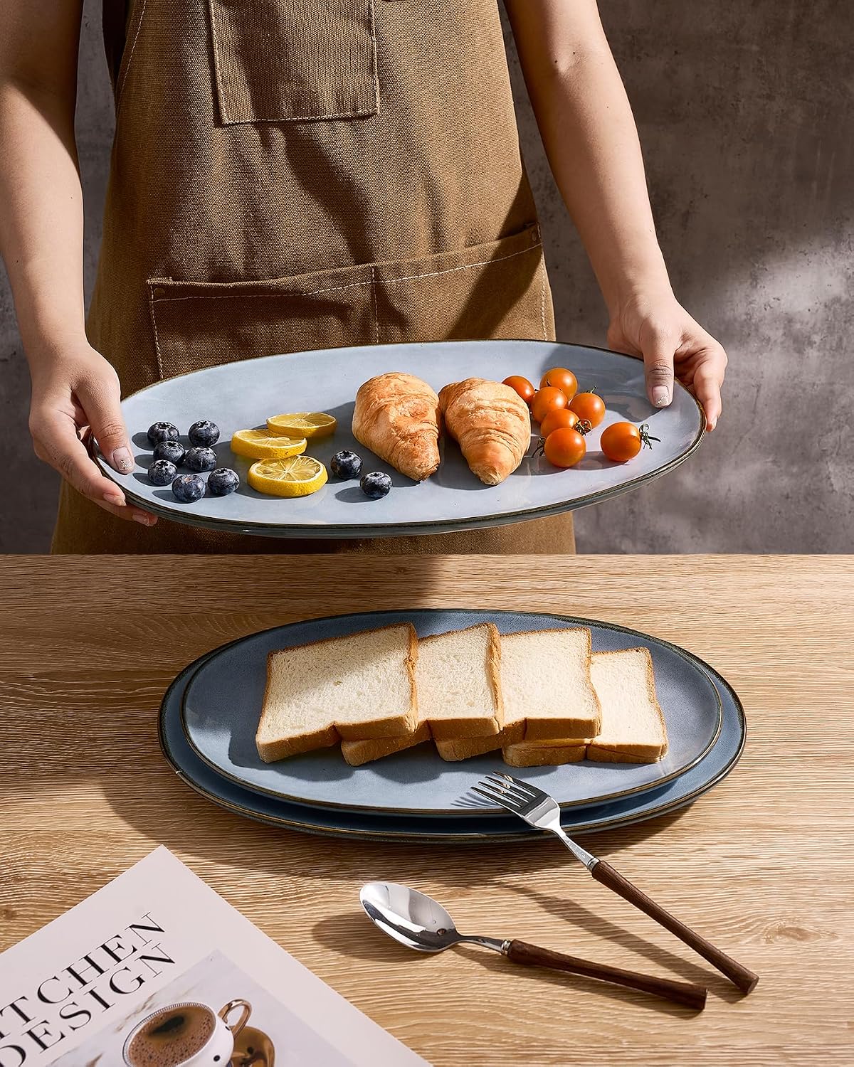 Thumbnail 2 de Famiware Ocean Series Oval Serving Platter Set (Large, Medium, Small) in Blue