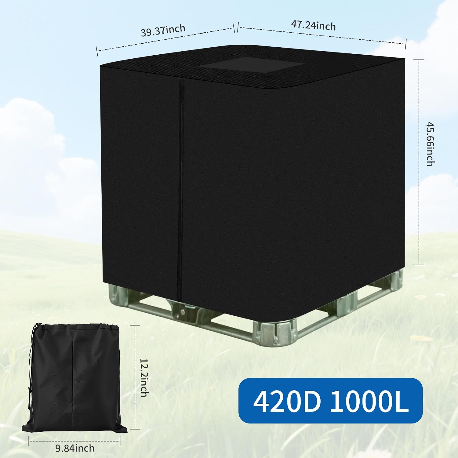 Detalle de Coperchio per serbatoio IBC 1000 L con protezione UV e finestra trasparente in tessuto Oxford 420D (120×100×116 cm) - Nero