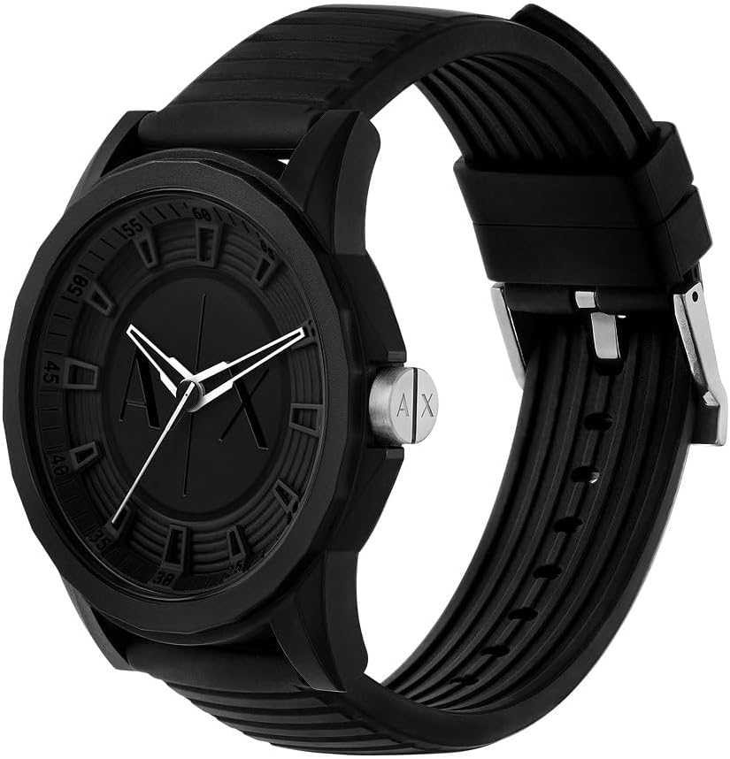 Detalle de Armani Exchange Uhr für Herren – Quarzuhren mit 44 mm Gehäuse, Silikonband