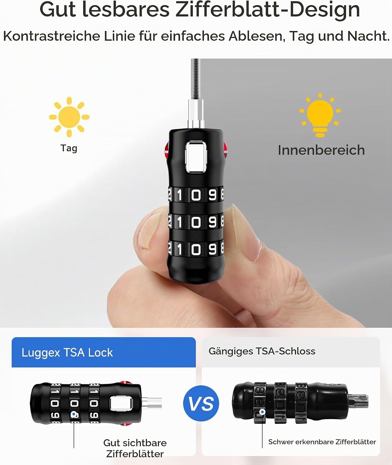 Thumbnail 1 de LUGGEX TSA Kofferschloss – Koffer- und Rucksack-Zahlenschloss mit Drahtseil, 4er Set
