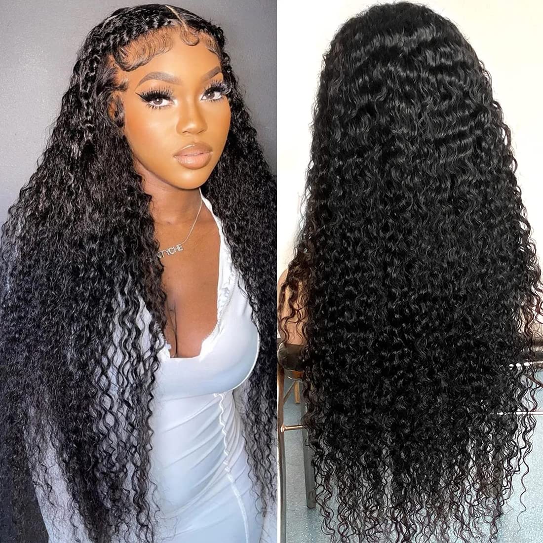 Detalle de SYHGK 30 Inch Deep Wave Lace Front Wig – 13x6 HD, Human Hair, Pre-Plucked with Baby Hairs