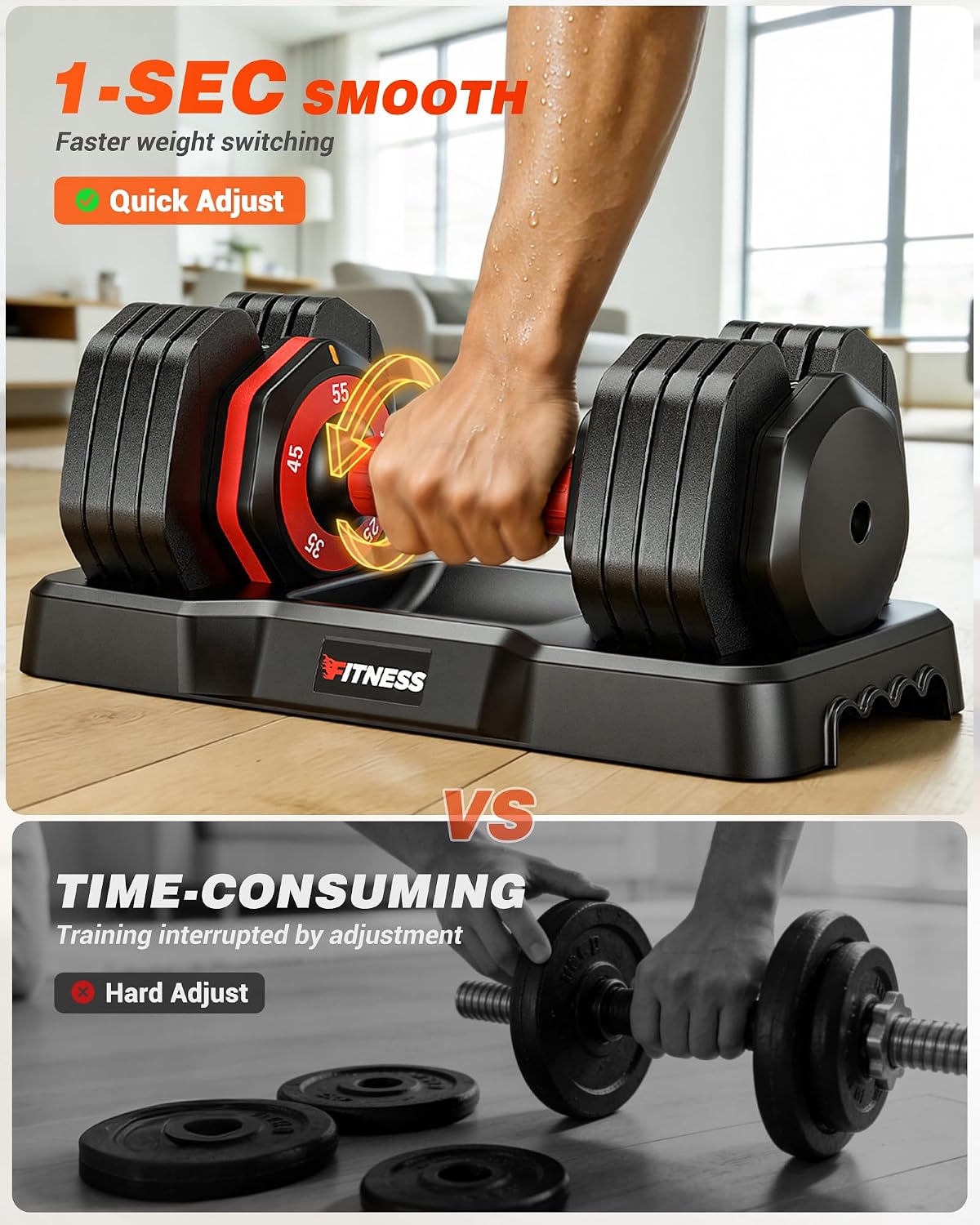 Detalle de Rendpas Adjustable Dumbbell Set of 2, 15–55 lb Quick-Lock Weights