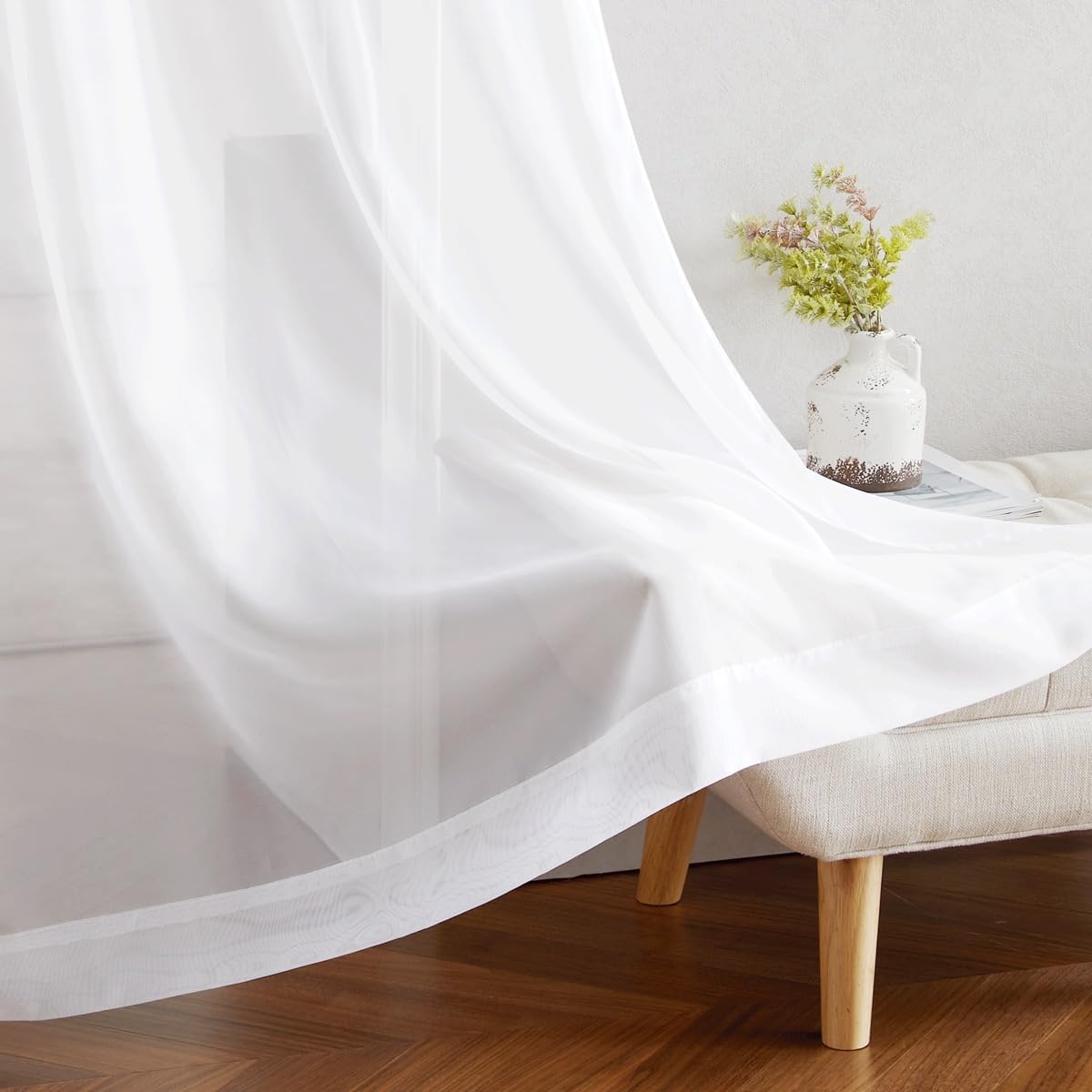 Thumbnail 6 de NICETOWN White Sheer Curtains & Drapes, 54x96, Grommet Top (2 Panels) — Light Filtering Voile for Living Room or Bedroom