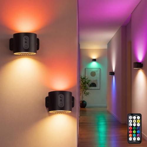 Detalle de LuminexDesigns Set 2 applique LED RGB senza fili con telecomando, 240 lumen