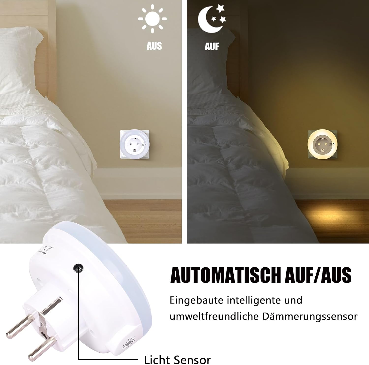 Detalle 1 de emotionlite Nachtlicht Steckdose 2700K mit Dämmerungssensor