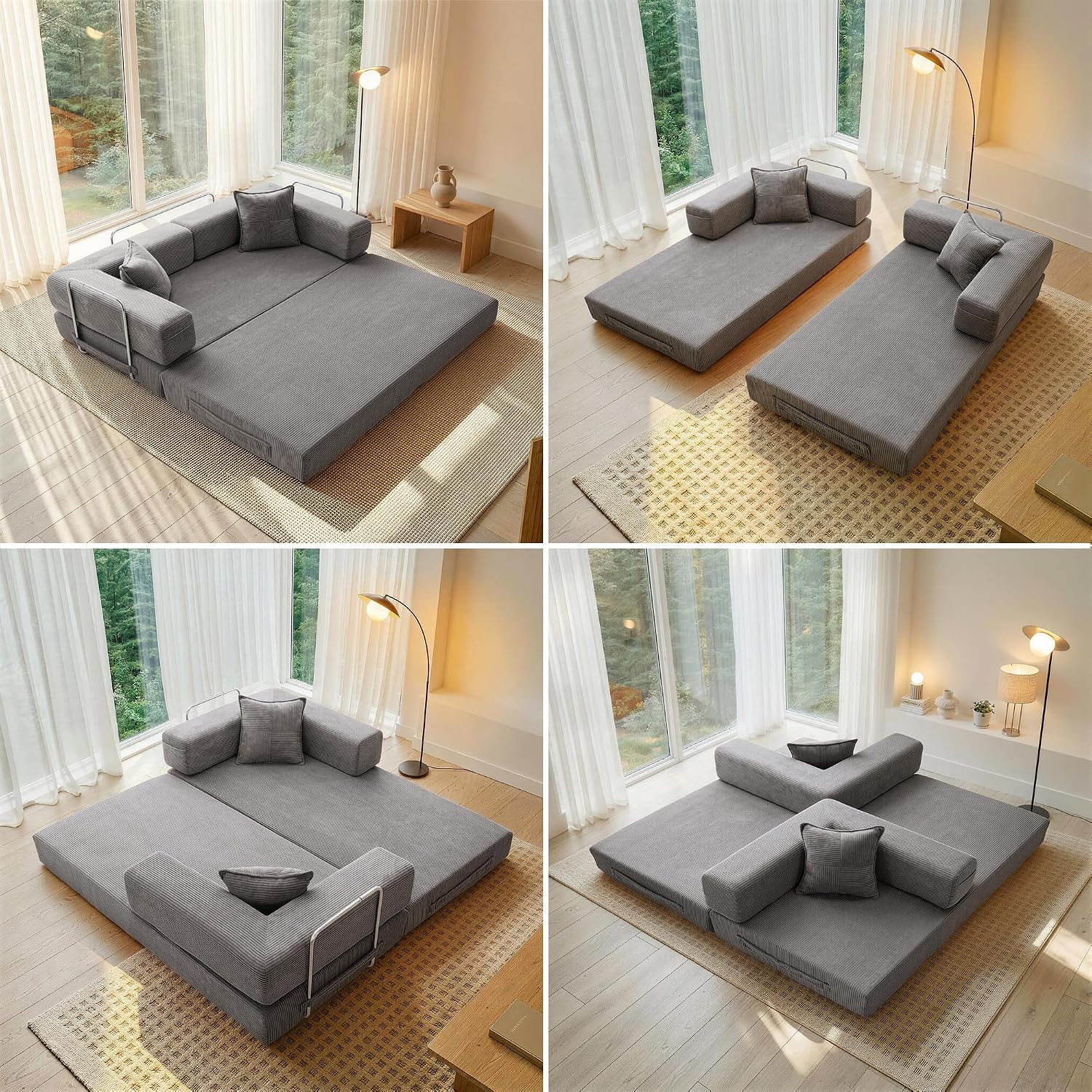 Detalle de YINIX SF01-EU opvouwbare slaapbank, 200 cm, corduroy en metalen frame