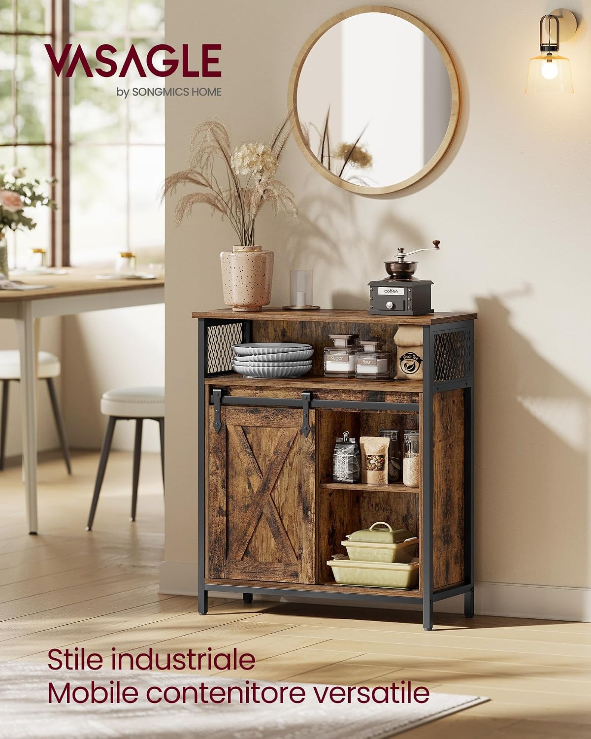Thumbnail 3 de VASAGLE Credenza Daxton: Mobile da Cucina con anta scorrevole, 30 x 70 x 80 cm, marrone vintage e nero inchiostro