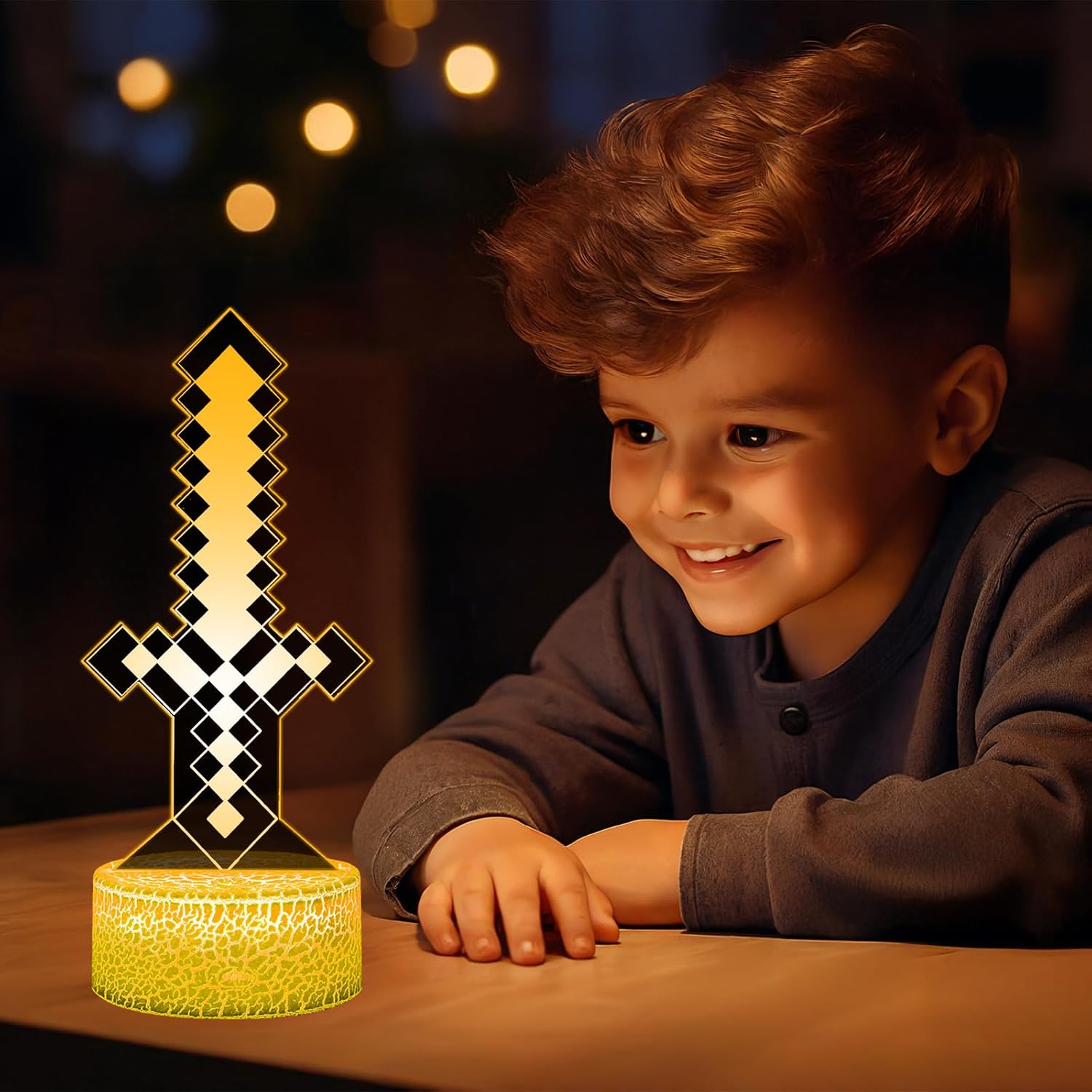 Detalle de Eygerur Lot de 2 Veilleuses Minec 3D LED pour enfants – télécommande et 16 couleurs