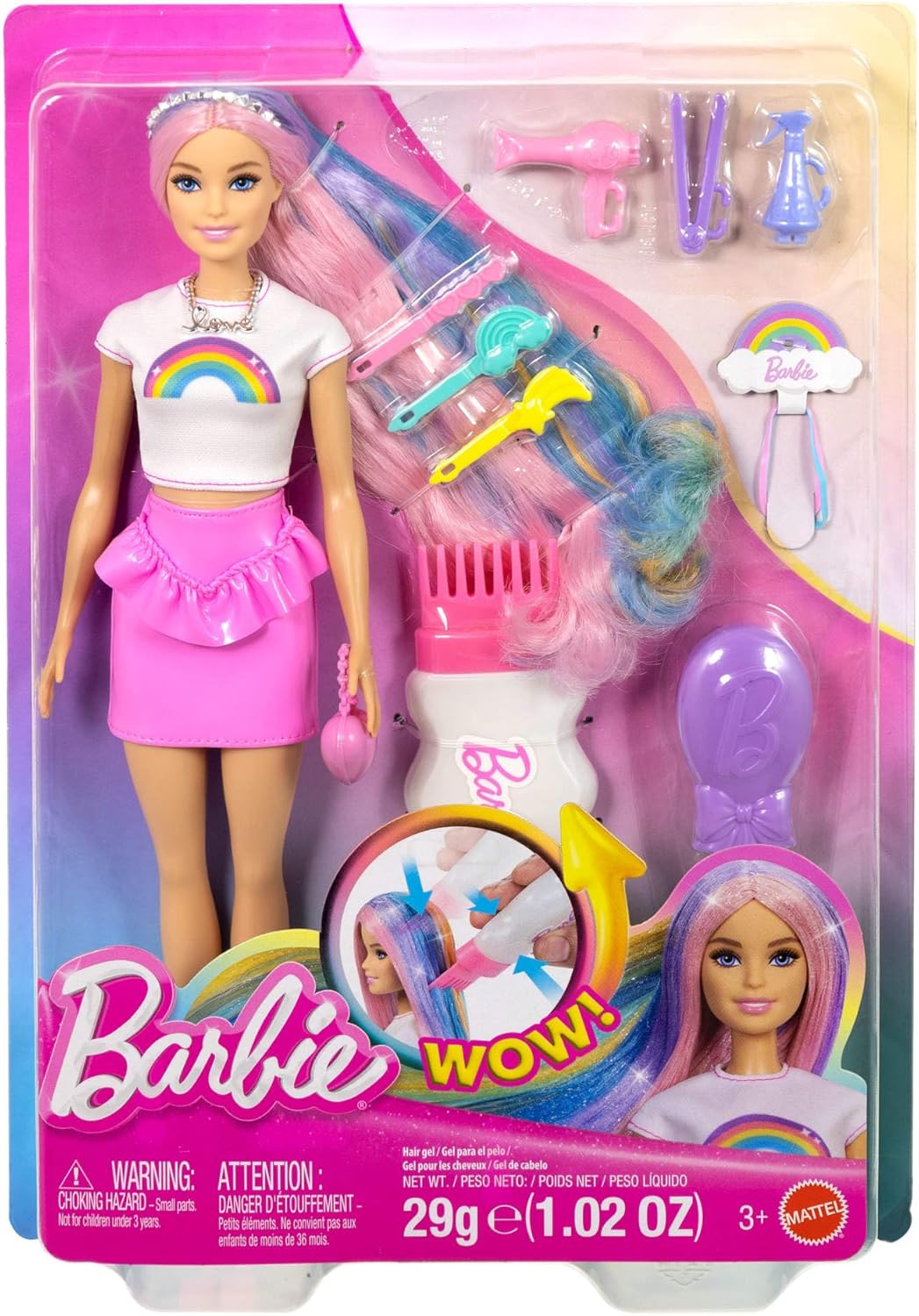Thumbnail 5 de Barbie Regenbogen-Glitzerhaar Puppe JJP07 – Lange bunte Haare, 12 Styling-Zubehör
