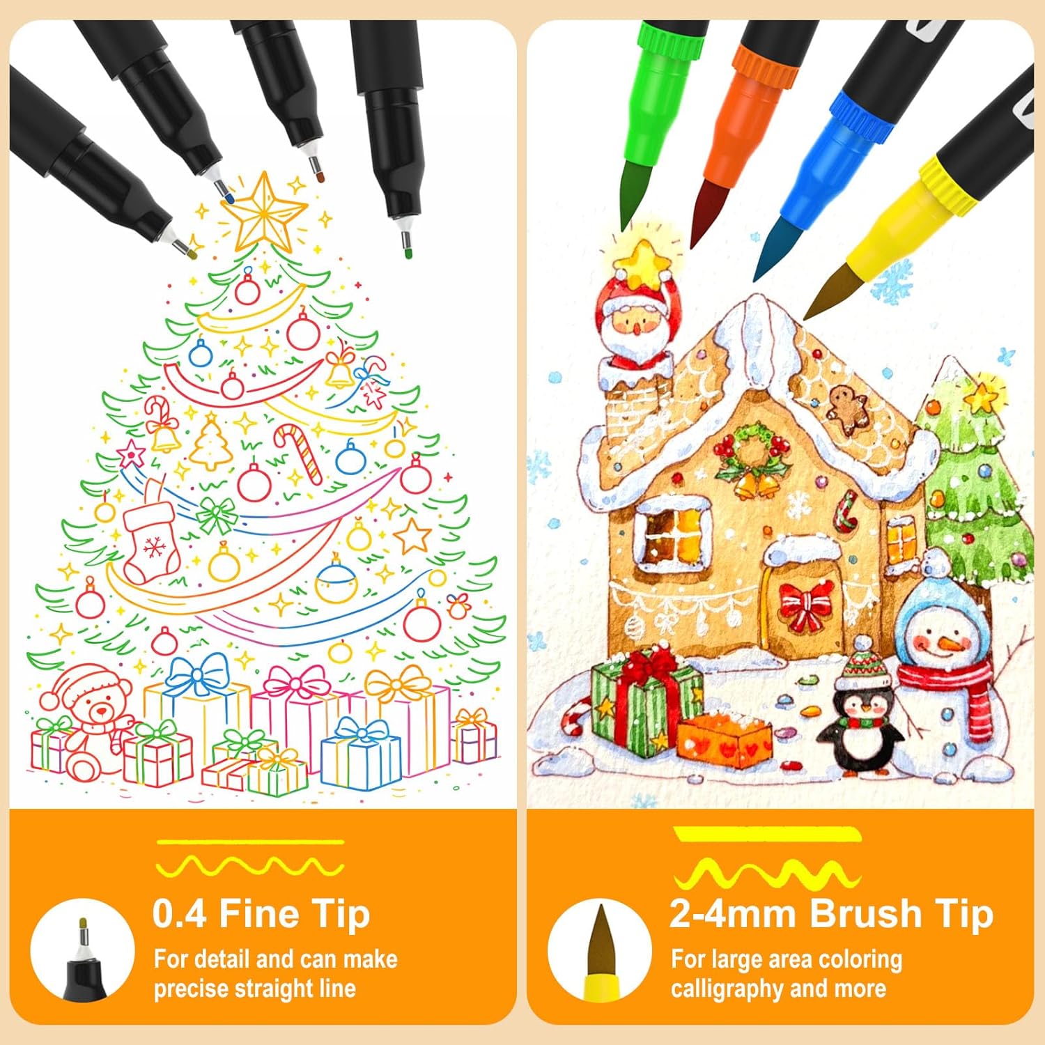 Thumbnail 1 de Melifluo Dual Tip Colouring Pens (24-colour fine & brush marker set)