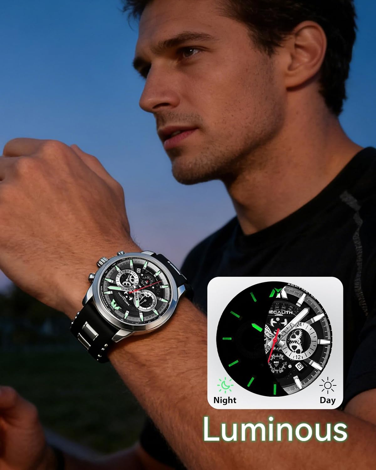Thumbnail 5 de MEGALITH Herren Chronograph Uhr mit blauem Skelett-Zifferblatt – Quarz, 3ATM, Datum, Leuchtzeiger