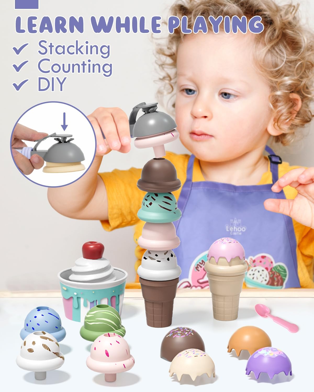Detalle de Lehoo Castle Ice Cream Toys for Kids – 28-Piece Ice Cream Counter Set (Purple)