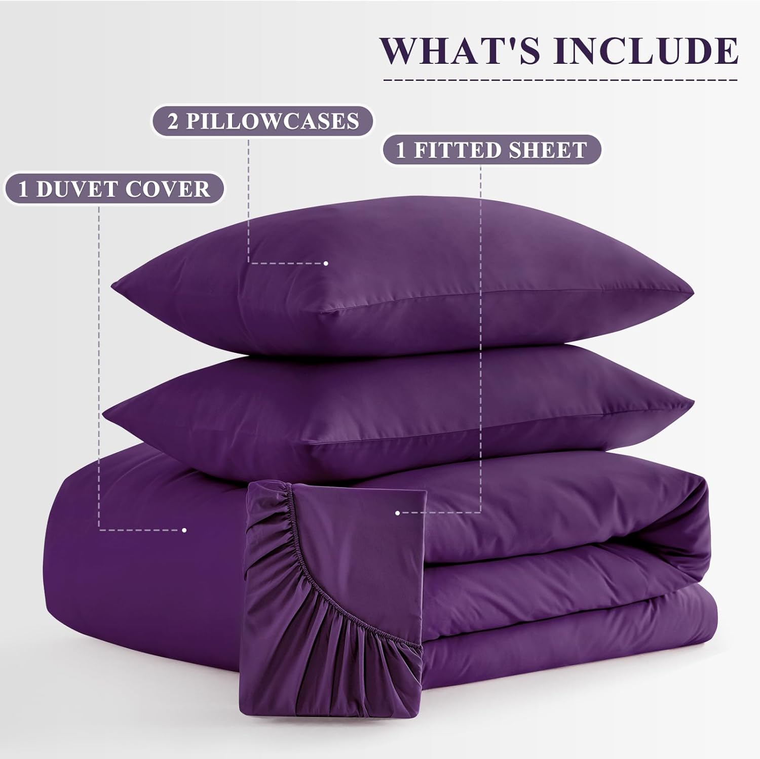 Thumbnail 6 de Aisbo Double Duvet Set with Sheet – Purple, 4 Pieces