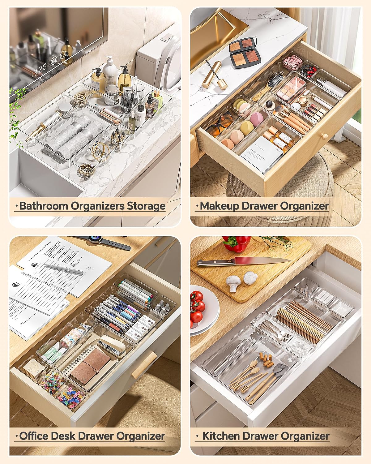 Thumbnail 3 de KEMETHY H25-Clear 25-Piece Clear Plastic Drawer Organizer Set, 4 Sizes