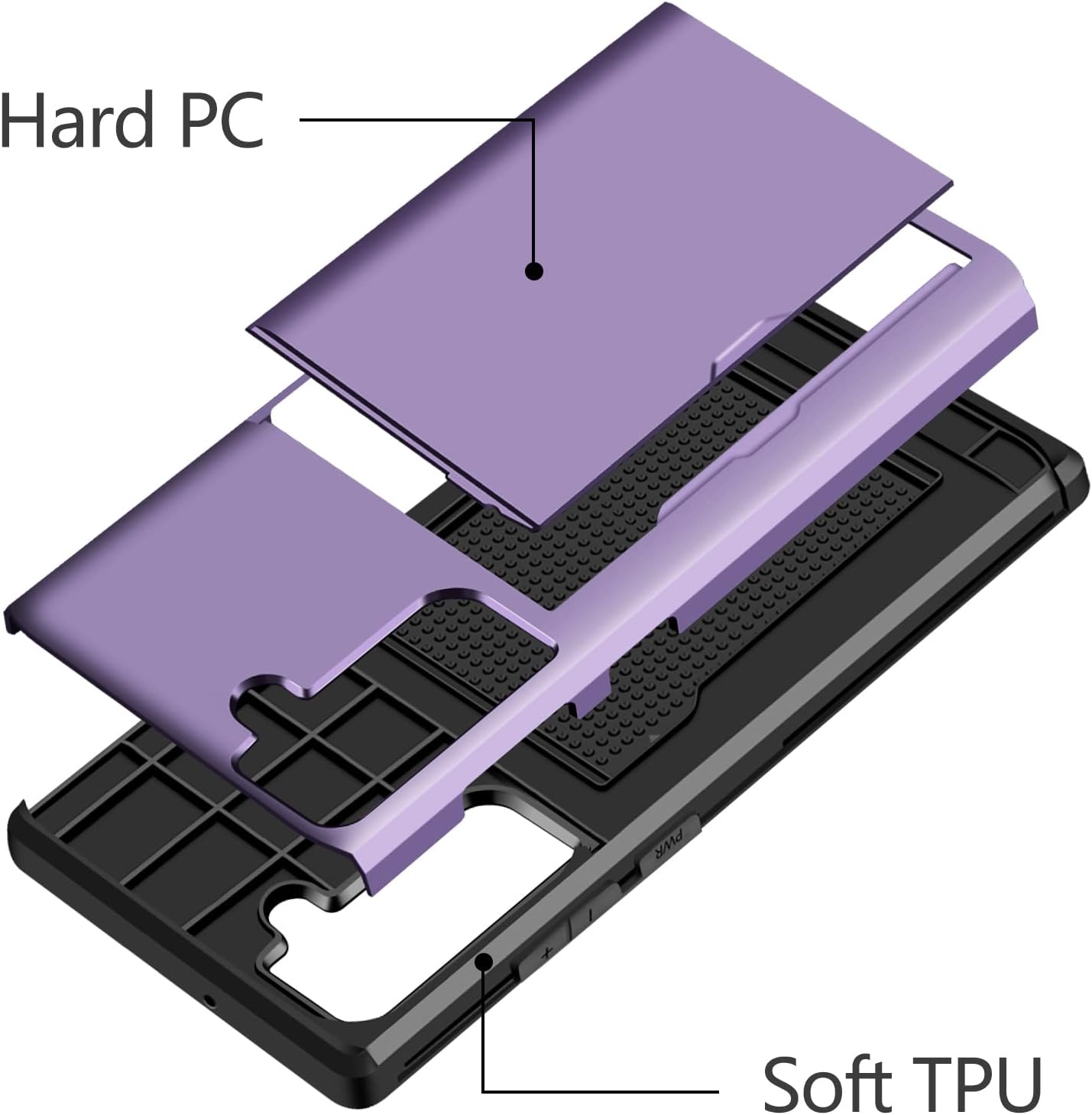 Detalle de Coolden Samsung Galaxy S22 Wallet Case (Grey Purple) – card holder, shockproof hybrid protection