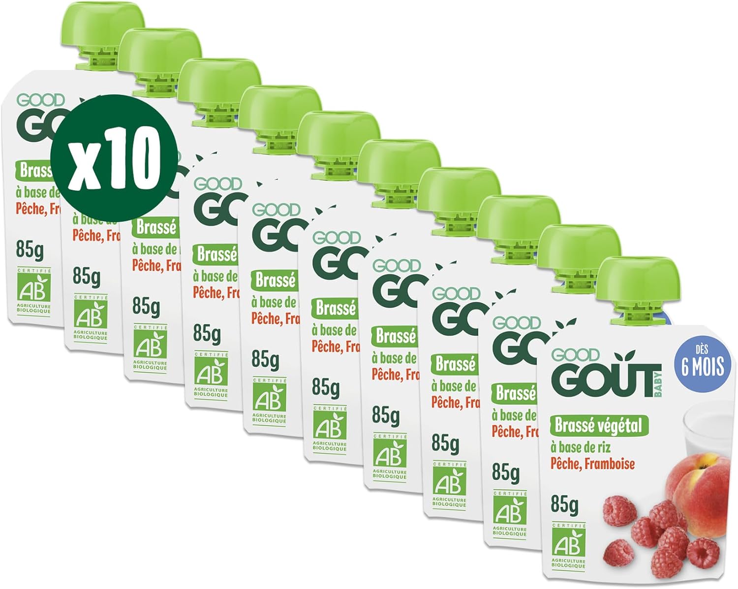 Detalle de GOOD GOÛT Brassé Végétal au Lait de Coco - Mangue Banane Passion, Dès 6 Mois (10x85g)