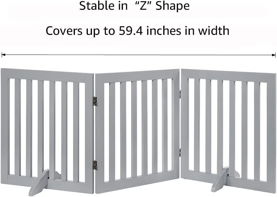 Detalle de unipaws Wooden Dog Gate: Freestanding, Foldable 3-Panel Pet Fence (61cm H, Light Grey)