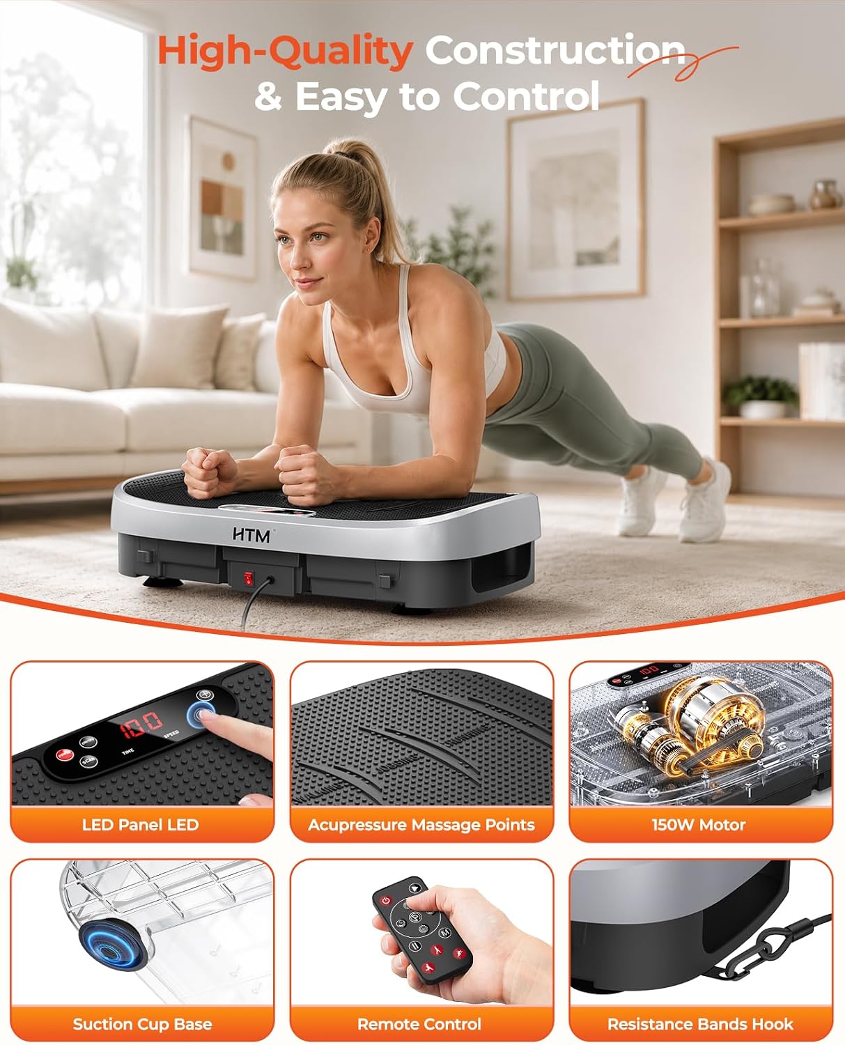 Detalle 2 de HTM Vibration Plate Exercise Machine with 9 Modes, 120 Speeds & Remote
