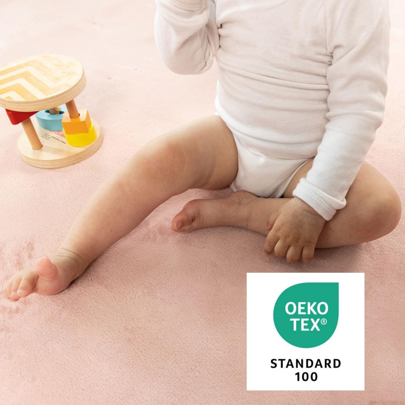 Thumbnail 6 de Stylish Coral Velvet Baby Play Mat – 60" x 80" Pink, Memory Foam Nursery Rug