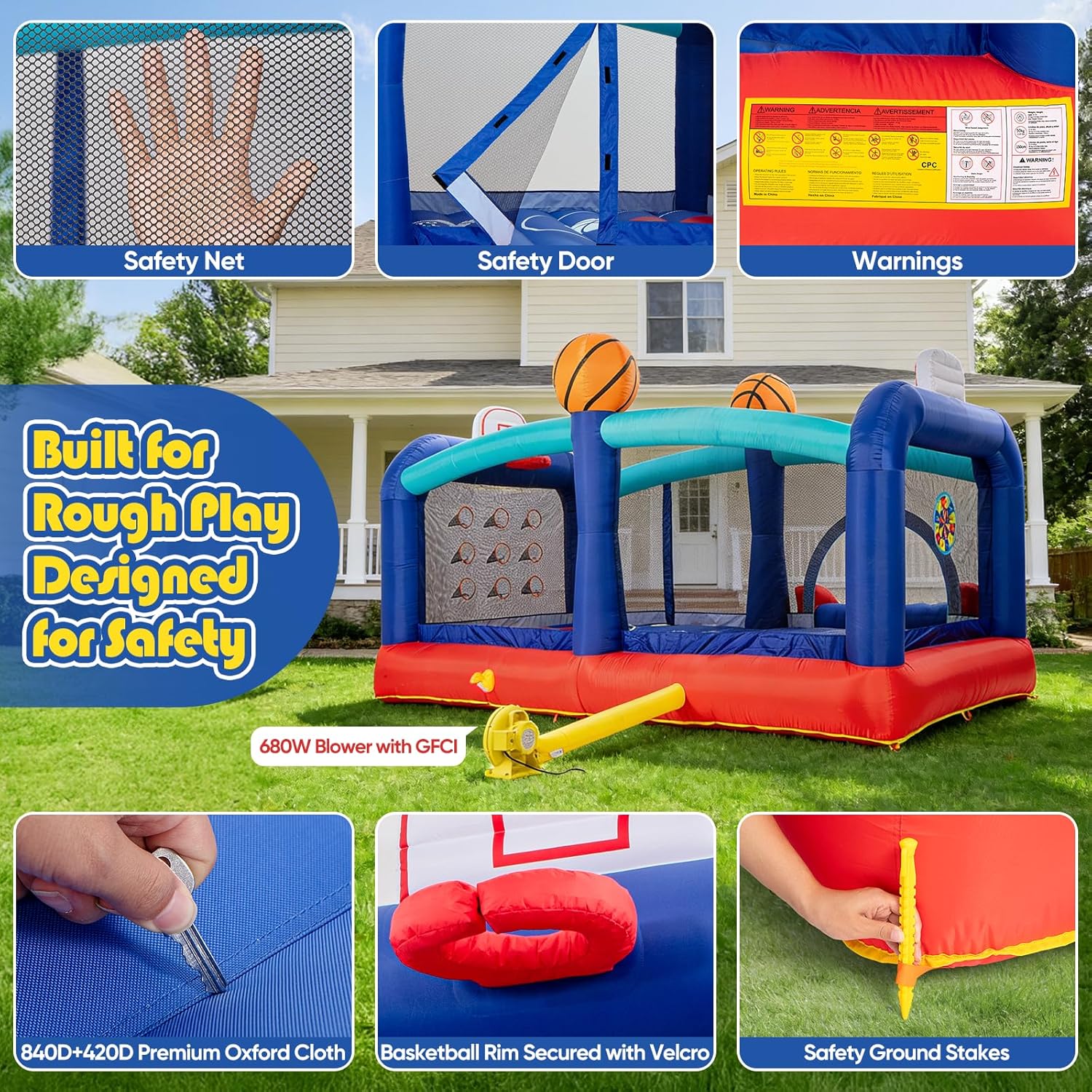 Thumbnail 6 de Extra Large Basketball Bounce House for Big Kids: 16FT Inflatable with Slide & Dual Hoops
