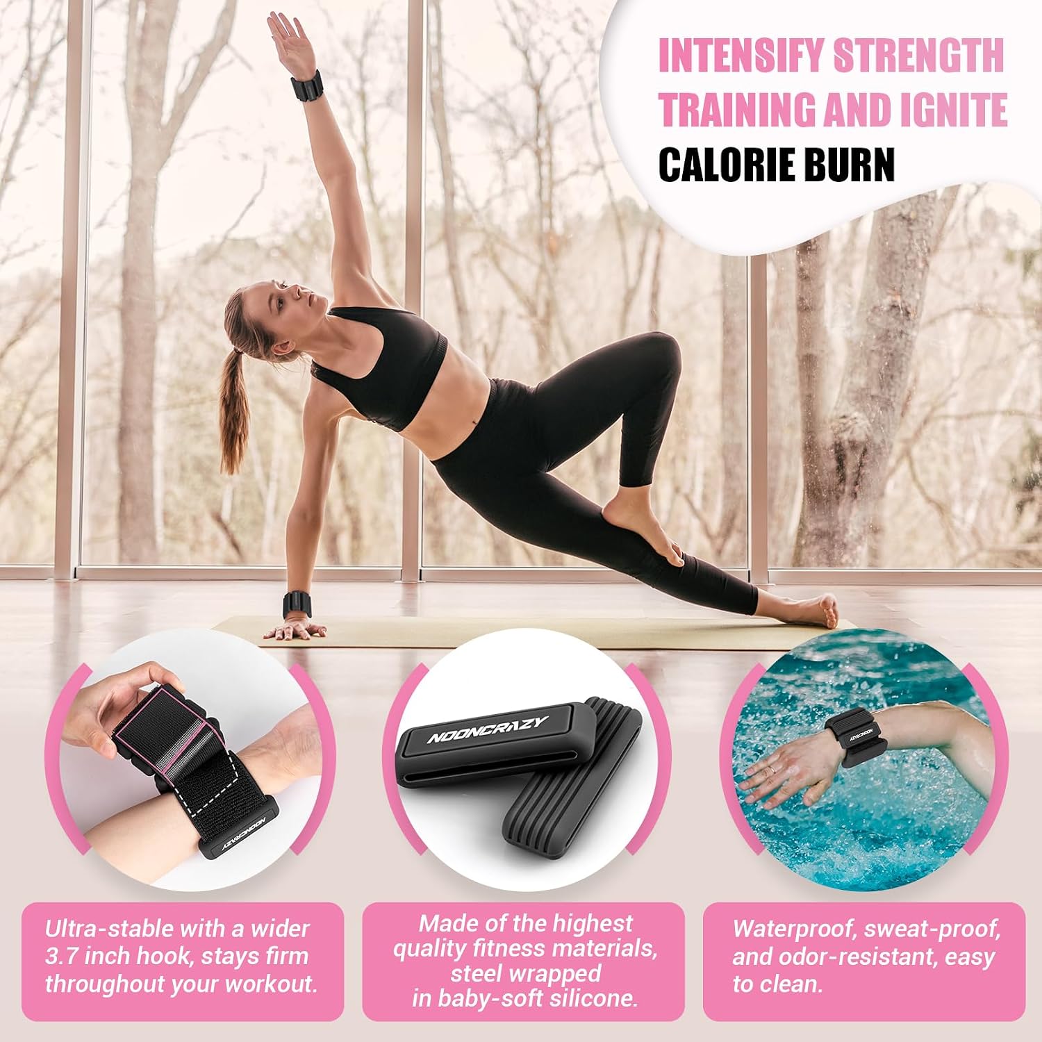 Detalle 2 de nooncrazy Silicone Wrist and Ankle Weights, 4.4 lb Pair with Adjustable Straps