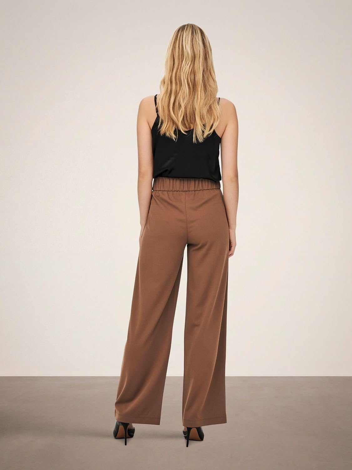 Detalle de JdY Damen Marlene Hose „GEGGO“ – weite Jersey-Schlupfhose mit Wide-Leg & Taschen