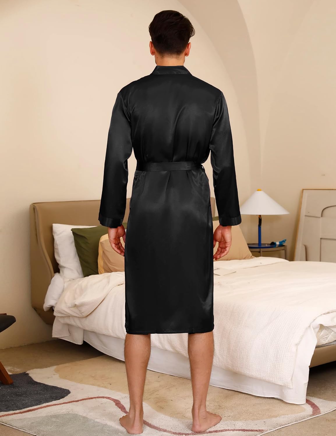 Thumbnail 6 de Irdcomps Peignoir Homme Satin – Kimono de bain en satin avec ceinture, robe de chambre élégante