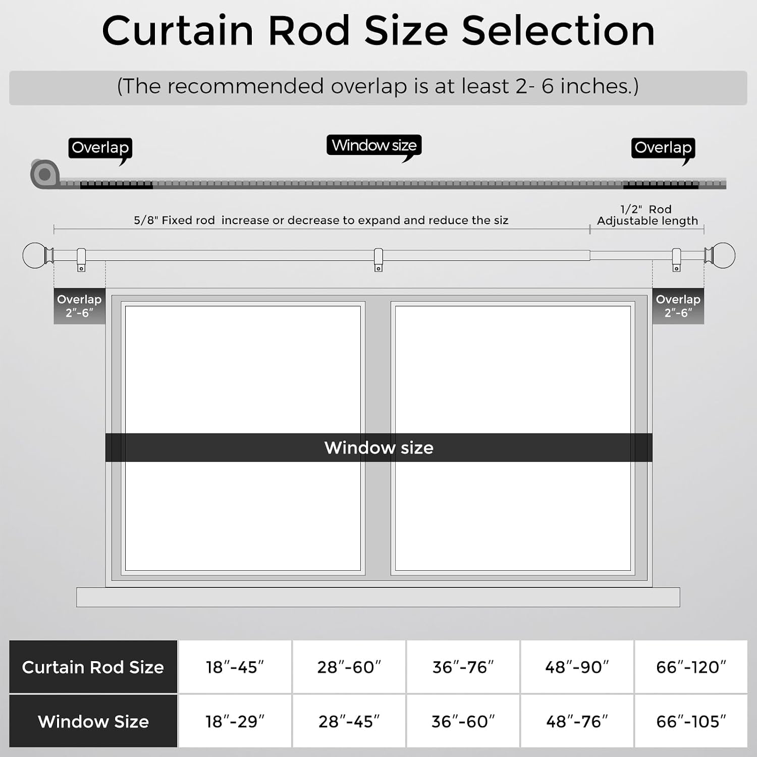 Thumbnail 6 de JRZOO d2c189e9-07b7-49dd-974d-e4a8b03cf249 Adjustable Curtain Rod, 18–45 Inches