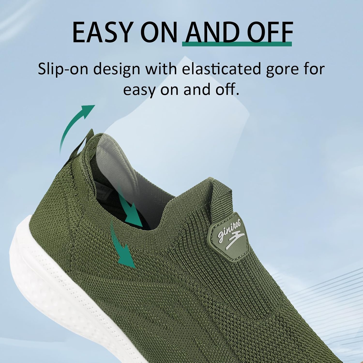 Detalle de Giniros Mens Slip On Trainers: Breathable, Lightweight All-Day Comfort for Walking and Gym