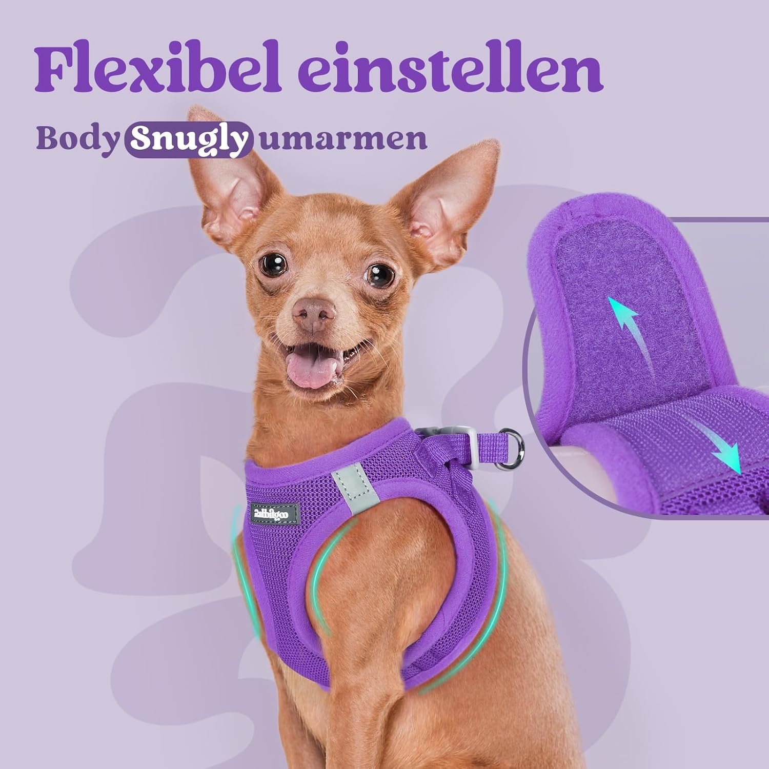 Detalle de rabbitgoo Hundegeschirr Kleine Hunde XS – Schritt-in Mesh-Geschirr mit Reflektivität (Lila)