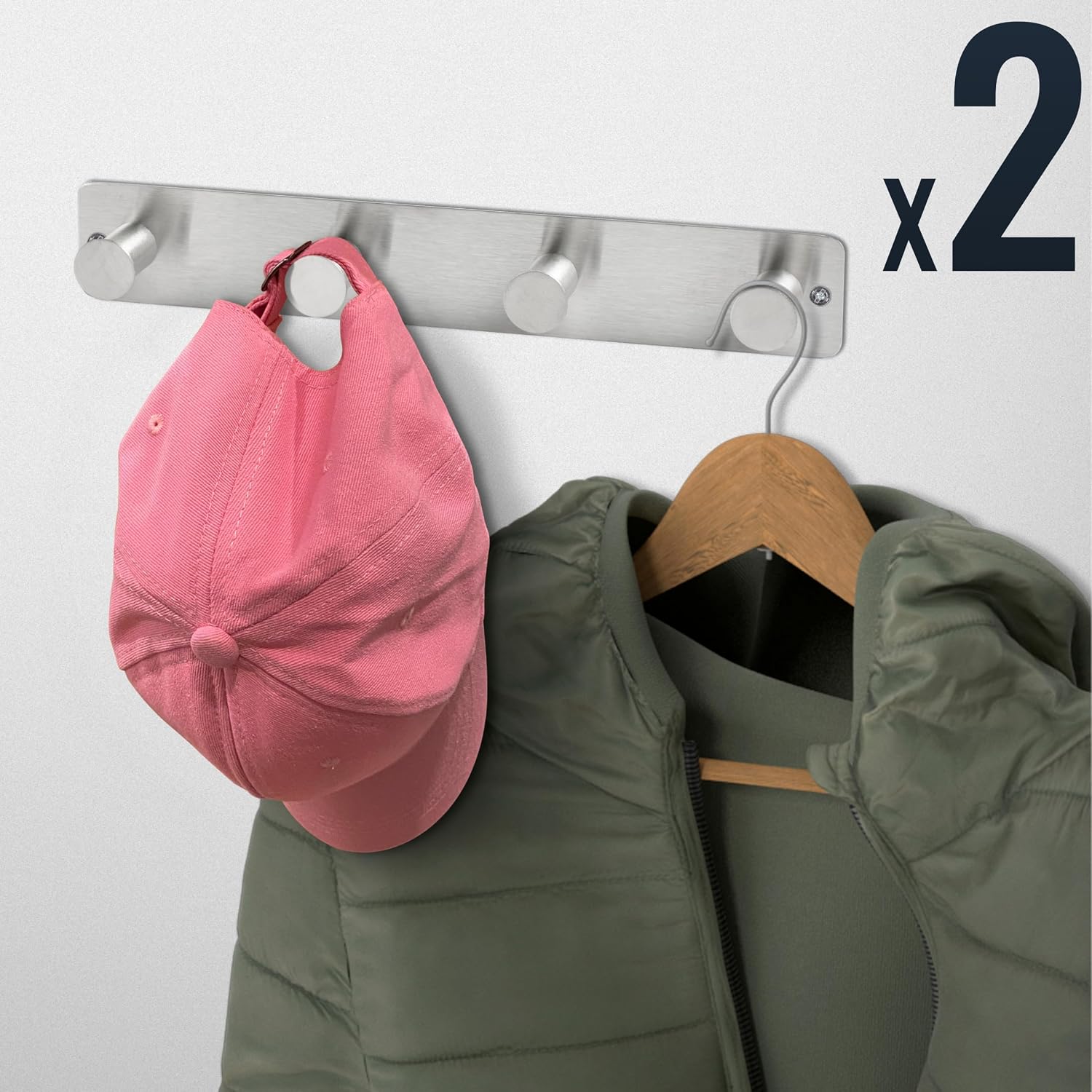 Detalle de Porte Manteau Mural RICOO MH025S-4x2 en Acier Inoxydable – Élégant et Durable
