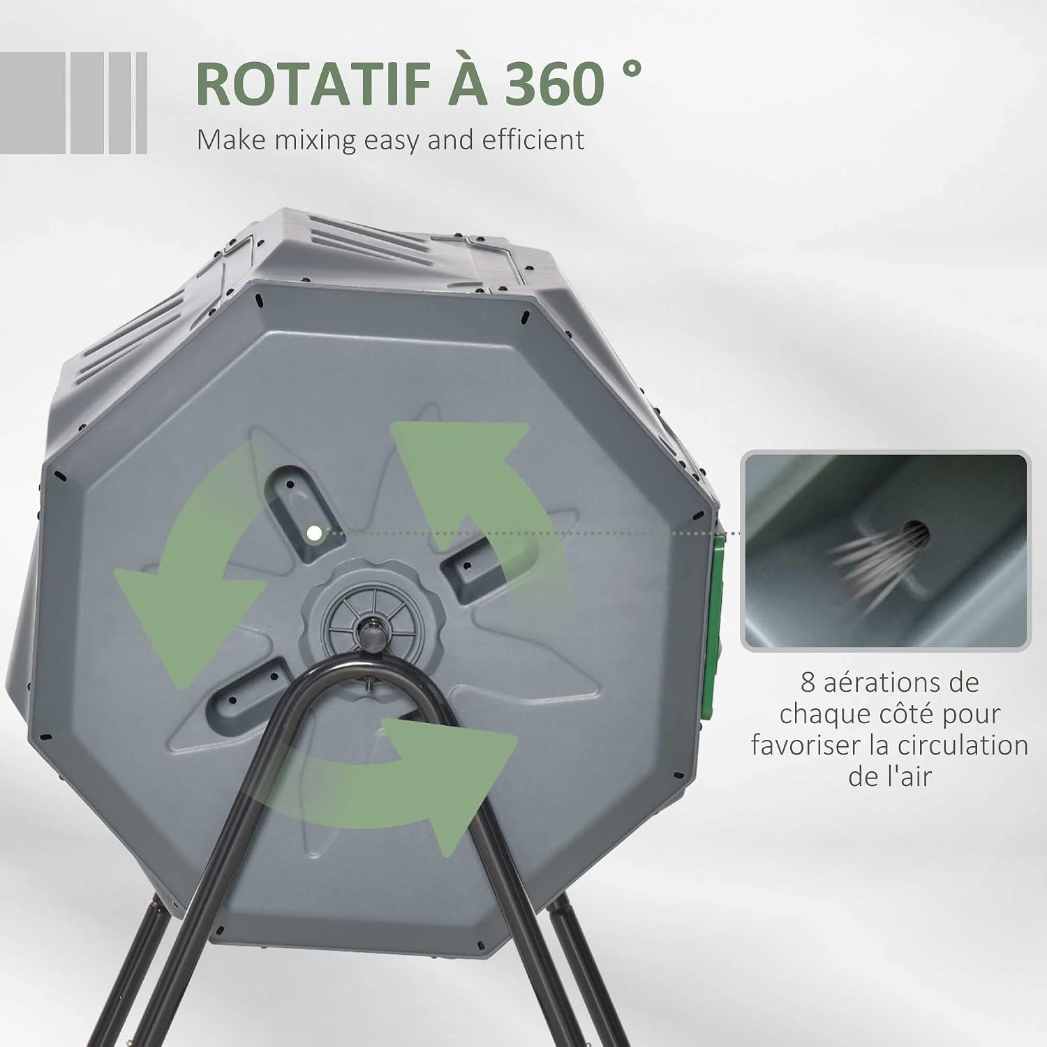 Detalle de Outsunny Composteur de Jardin – Bac à Compost 2 chambres 160 L, rotation 360°, gris