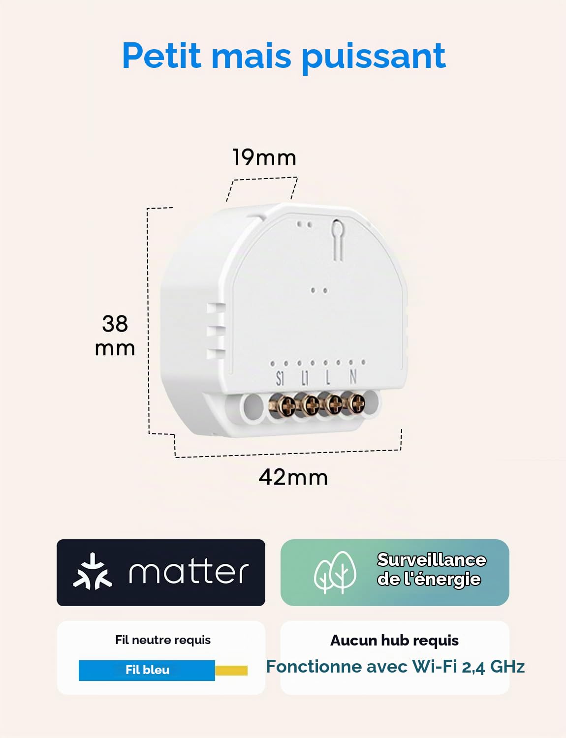 Detalle 1 de Meross MSS815 slimme schakelaar met Matter, 230 V en spraakbediening
