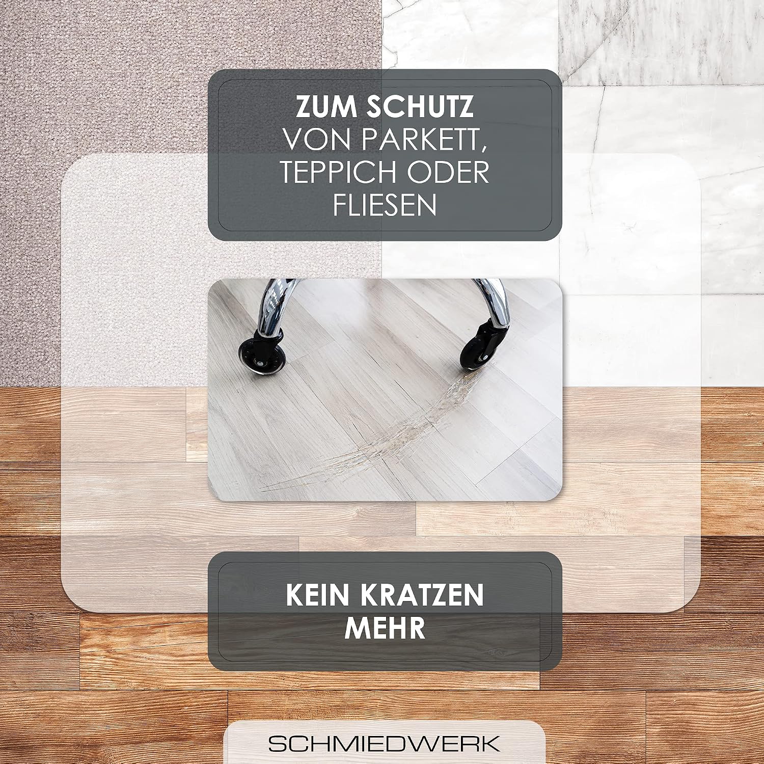 Detalle de SCHMIEDWERK Bürostuhl Unterlage 90x120 cm – Bodenschutzmatte milchweiß für Schreibtischstuhl