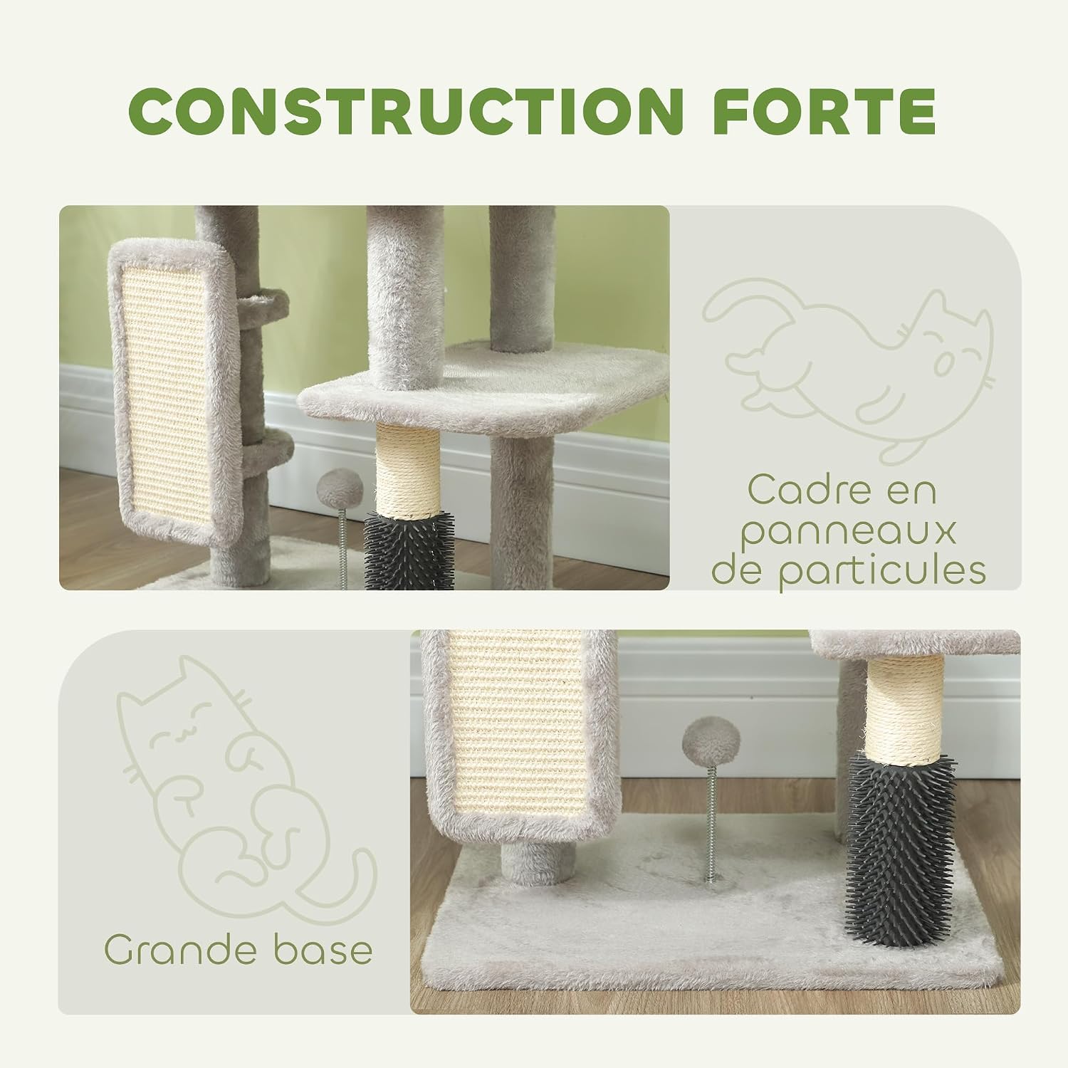 Detalle 1 de PawHut D30-842V00LG krabpaal van 104 cm met sisal en kattenhuis