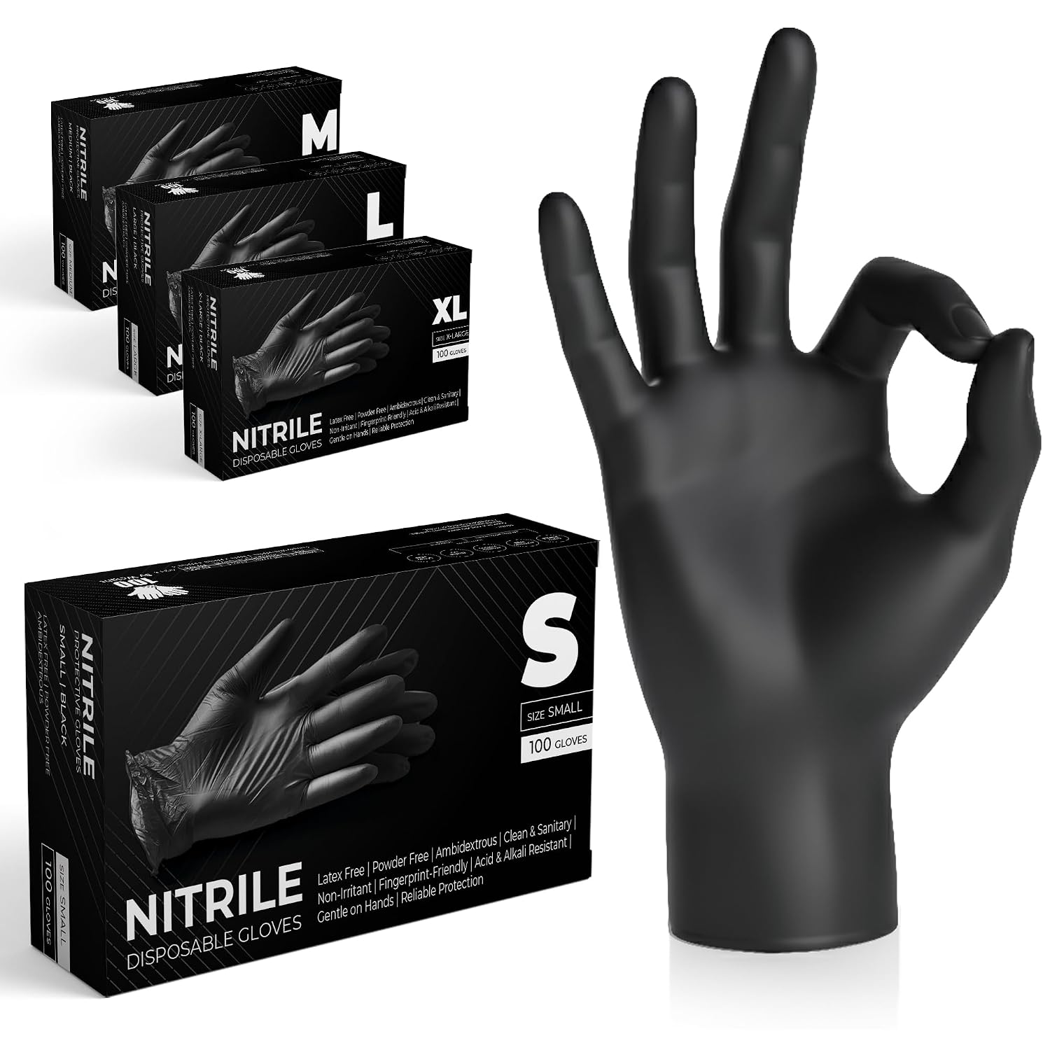 The Real Touch Black Nitrile Gloves – Extra Strong, Powder Free (Small) – Box of 100