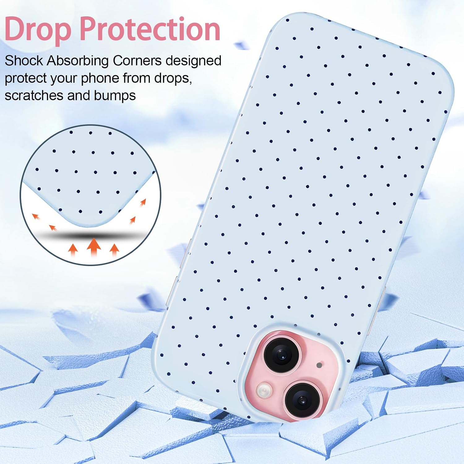 Detalle 2 de Hython for iPhone 15 Case, Blue Slim TPU Cover with Polka Dot Design