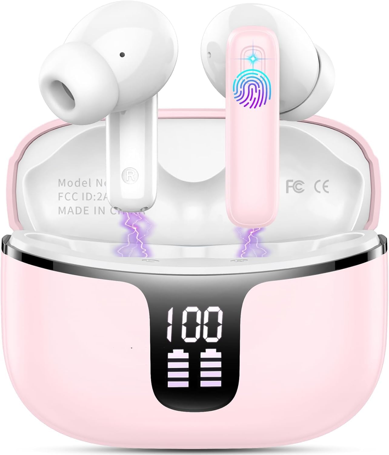 Detalle de Cuffie Bluetooth HiFi In Ear 2026 con ENC, 40H autonomia, display LED e cover USB-C – Rosa