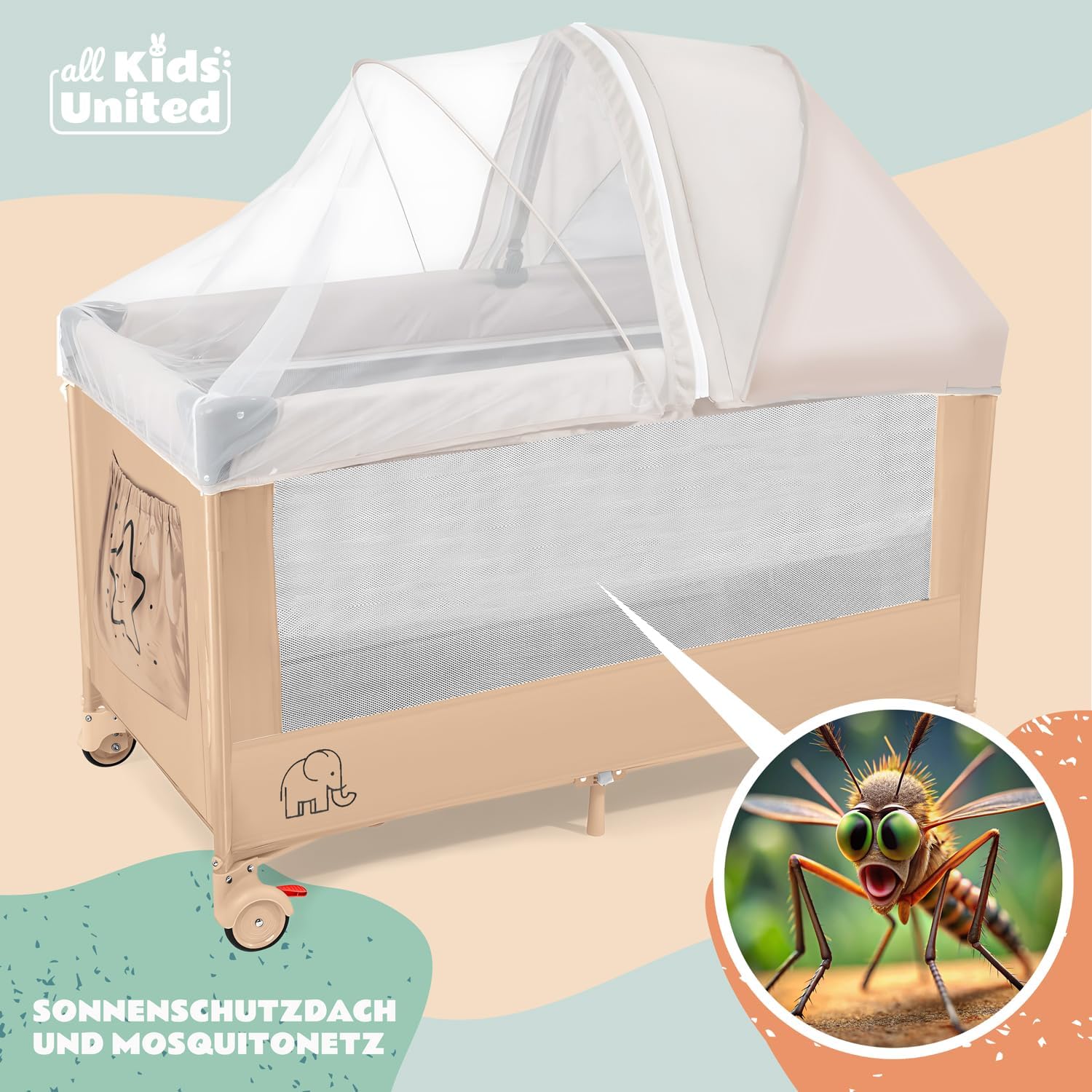 Thumbnail 5 de all Kids United® Baby Reisebett Babybett (Beige) mit Matratze, Wickelauflage, Musikspiel und Mobile