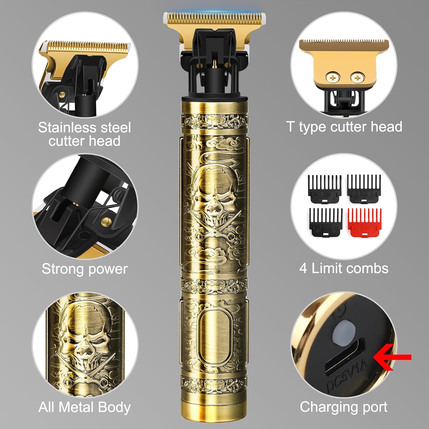 Thumbnail 1 de Hair Clippers for Men – Rechargeable Beard Trimmer Kit with T-Blade, 4 Guard Combs and USB Type-C Charging